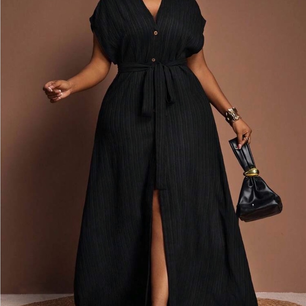 SHEIN Black Button-Up Maxi Dress